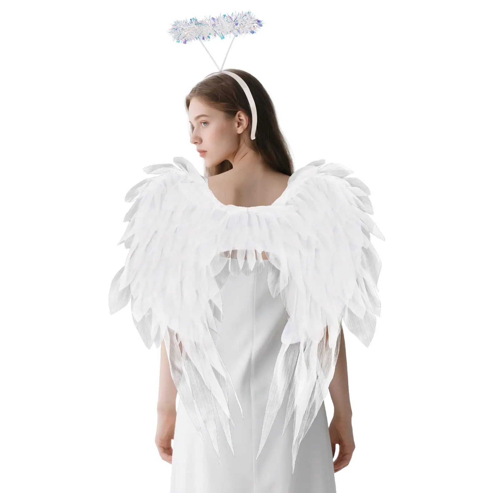 妖精の羽とヘイローヘッドバンドシフォン天使コスチュームアクセサリー女の子女性ハロウィンクリスマスドレスアップパーティー天使の羽