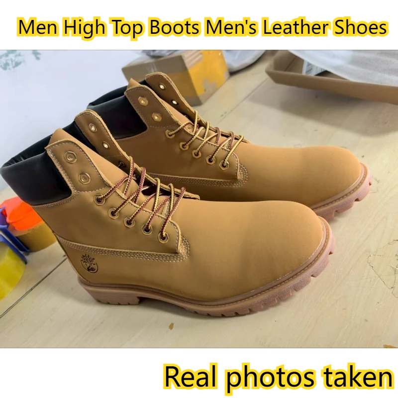

2025 High Top Boots Men's Leather Shoes Winter Fashion Plush Warm Shoes Outdoor Sneakers Lace Up Non-Slip Ankle Boots Male