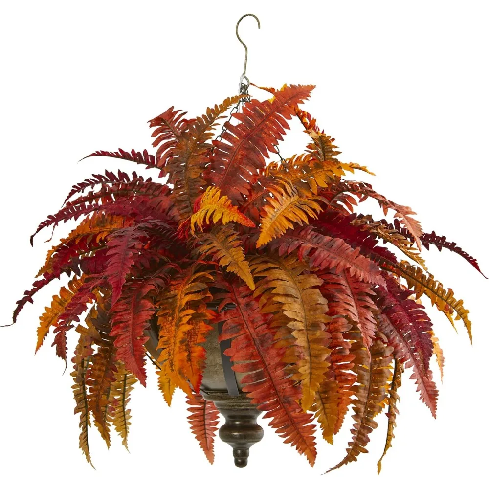 

It's Almost A Natural 28 Inches. Boston Fern Artificial Plant Hanging in Metal Bowl in Autumn