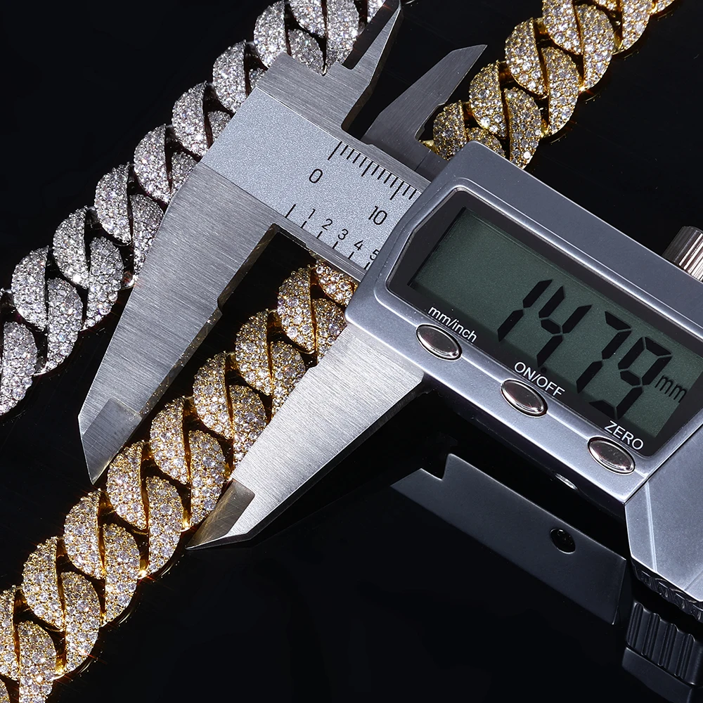 Iced out 14mm 3 Row Diamond Cuban Link Necklace Exquisite Brass Inlaid With Shiny CZ Fashionable Buckle Design Hip Hop Jewelry view 6