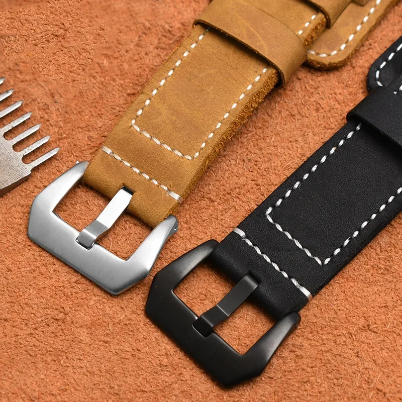 Retro Thick Genuine leather watchband men Wrist watch strap for Panerai 20mm 22mm 24mm 26mm Brown Black with mat