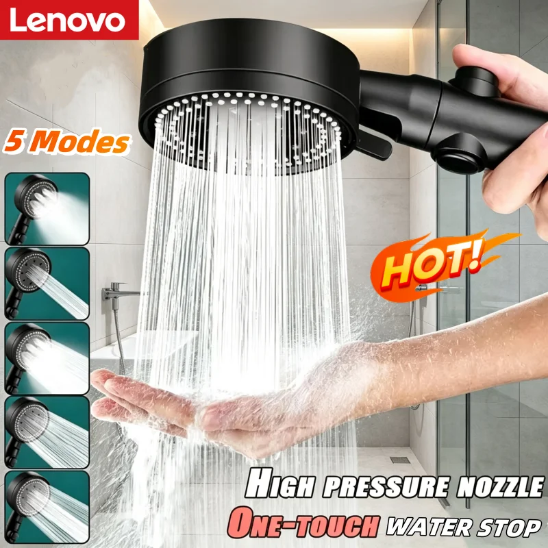 Lenovo Shower Head 5 Modes Water Saving Adjustable High Pressure Showerhead Handheld Spray Hangable Bathroom Accessories New