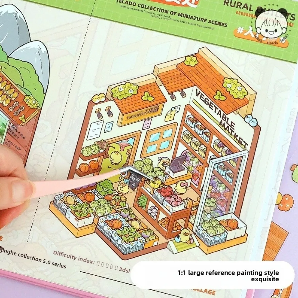 Cute 3D Scenery Stickers Large Size 12 Scenes 20 Sheets Miniature Scene Sticker Horizontal PET Stacking Sticker Book