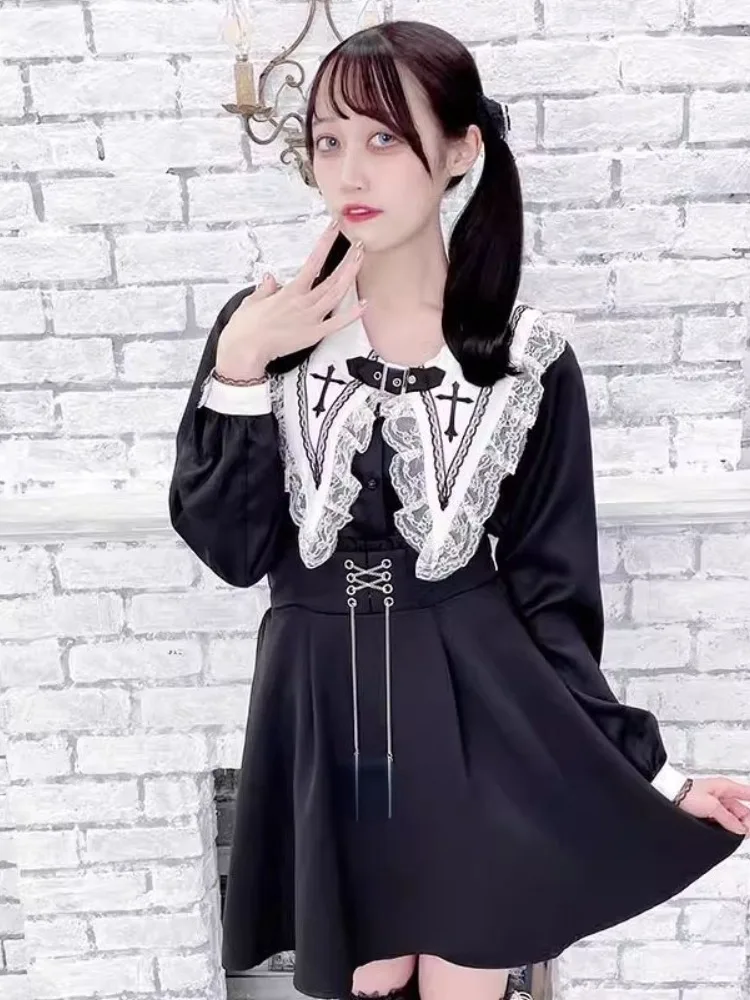 Y2k Aesthetic Blouse Women Japanese Kawaii Lace Patchwork Gothic Shirt Harajuku Cute Ladies Top 2024 Lolita Blusas Femme Camisas