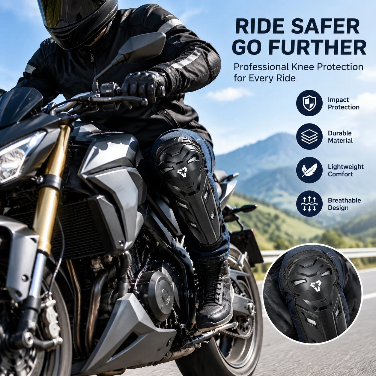 Motorcycle Wearing Gear - Black Motorcycle Knee & Elbow Pads