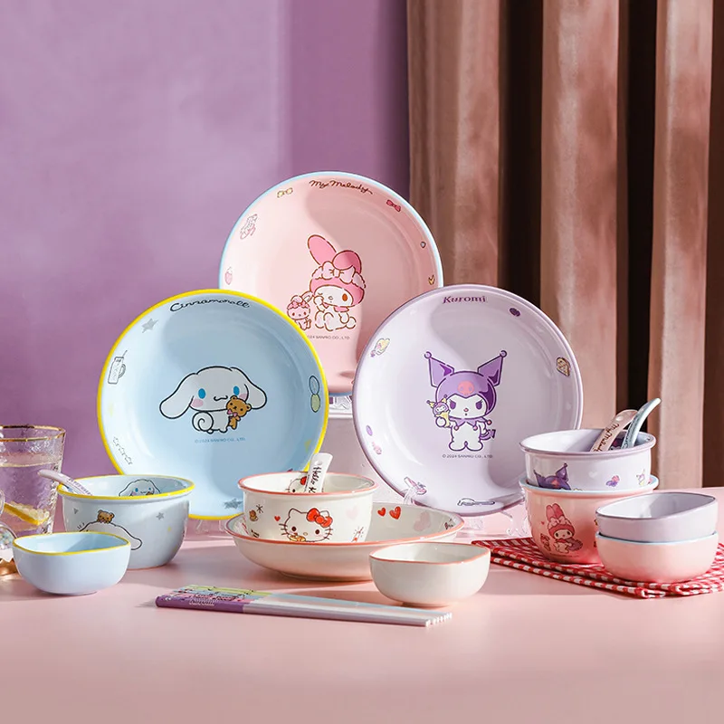 Sanrio Ceramic Plates Dining Plates Anime Accessories Home Furnishings Hello Kitty Children's Utensils Birthday Gifts Wholesale