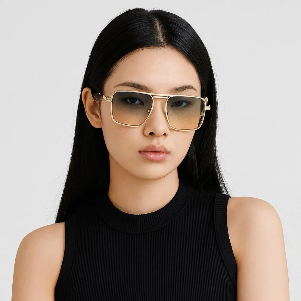 Fashion Big Frame Square Sunglasses UV400 Lightweight Double Beam Sun Glasses Alloy Punk Men Eyewear Travel