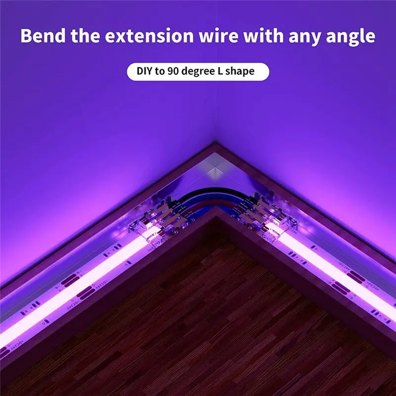 DT39 COB LED Strip Connectors Kit 4 Pin Dual Ends Extension Wire 5.5In for 10mm RGB LED Strip Lights Gapless Solderless
