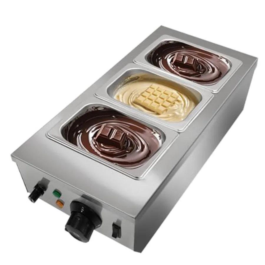

Commercial chocolate tempering machine with 3 stainless steel tanks 1.8QT each 800W electric heating precise temp control (8618