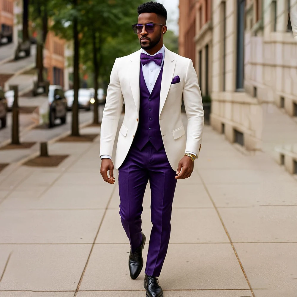 

Customzied Men's Suits Fashion Single Breasted Peak Lapel Slim Fit 3 Piece Jacket Pants Vest Wedding Male Clothing Terno Blazer