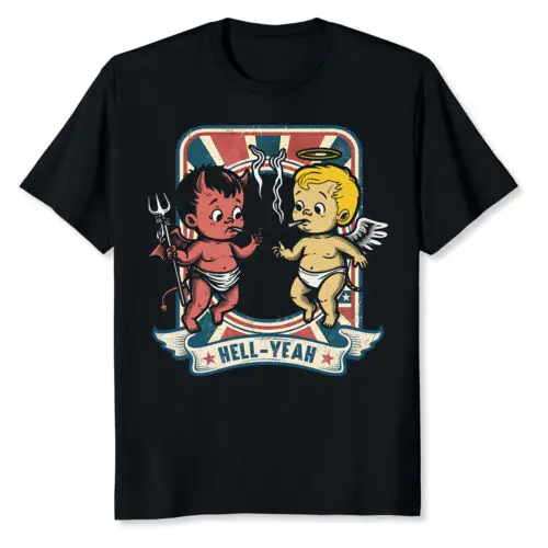 NEW LIMITED Retro Hell Yeah Smoking Angel And Devil Devilish Cupid T-Shirt