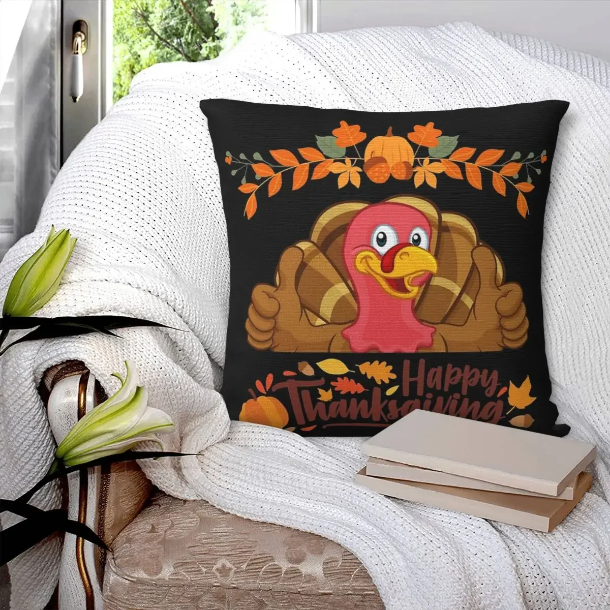 L Turkey Dayl Happy Thanksgiving Day Square Pillowcase Polyester Cushion Zip Decorative Comfort Throw Pillow For Home Bedroom