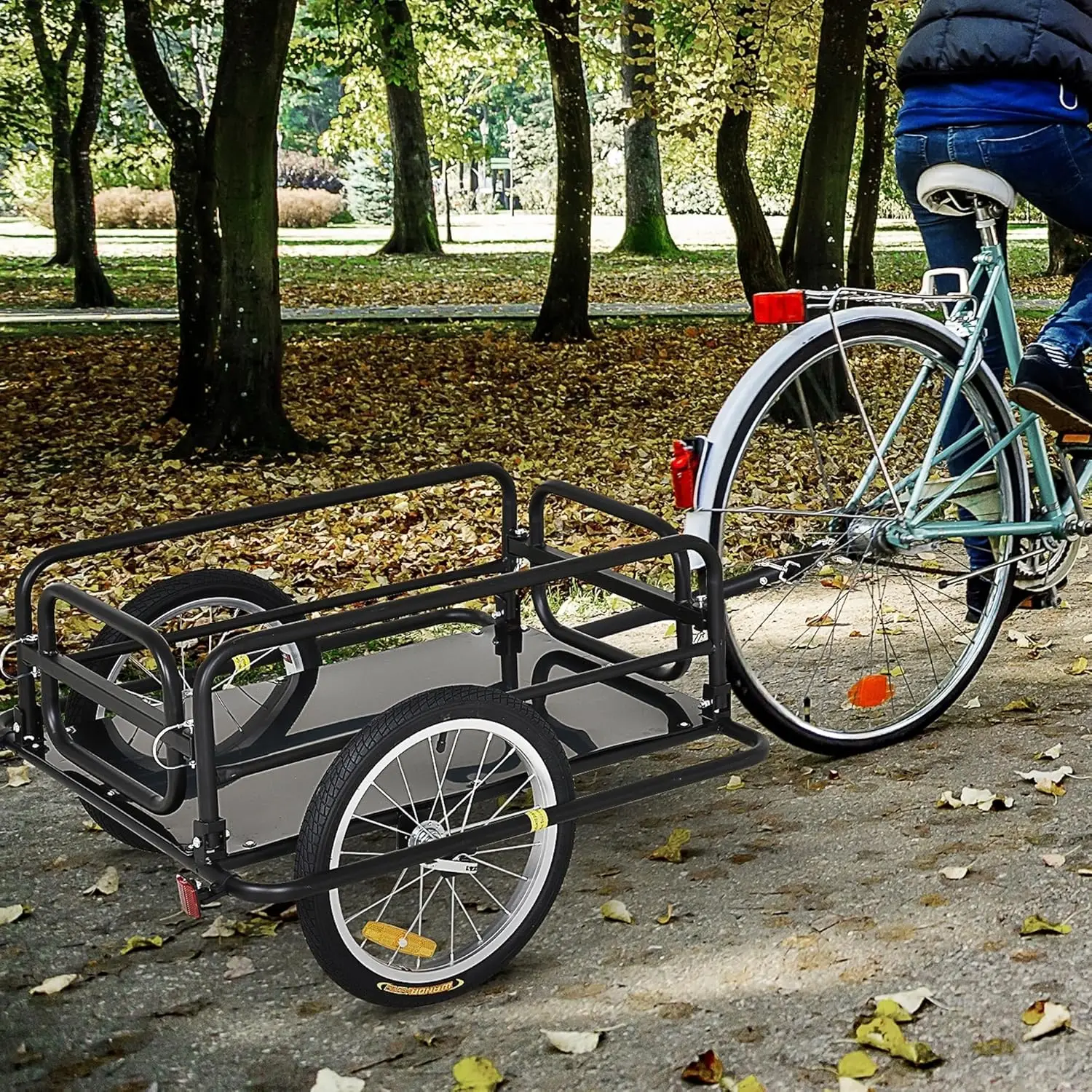 Wanderer Folding Bicycle Bike Cargo Storage Cart and Luggage Trailer with Hitch - Black