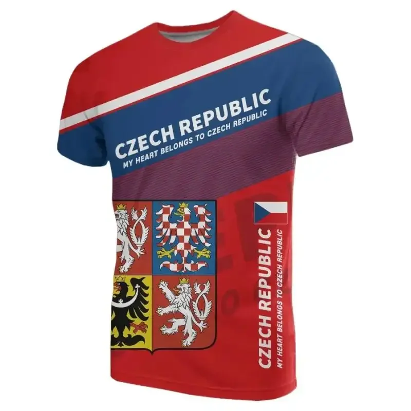 Czech Republic Flag T-shirts Men's Casual Short Sleeve Oversized 3D Printed T-shirt Running Gym Luxury Designer Men Clothing