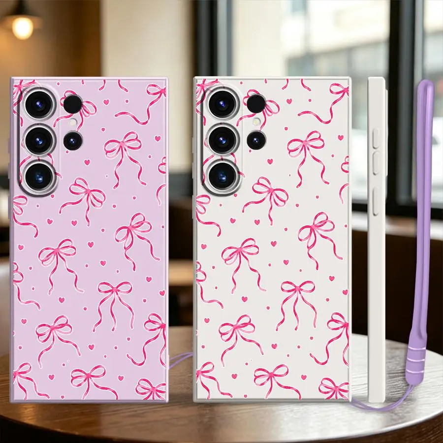 Pink Bow Art Coquette Case for Samsung Galaxy S26 Note 20 10 Ultra S23 S22 S20 FE S24 Ultra S21 Plus S25 Edge Phone Cover