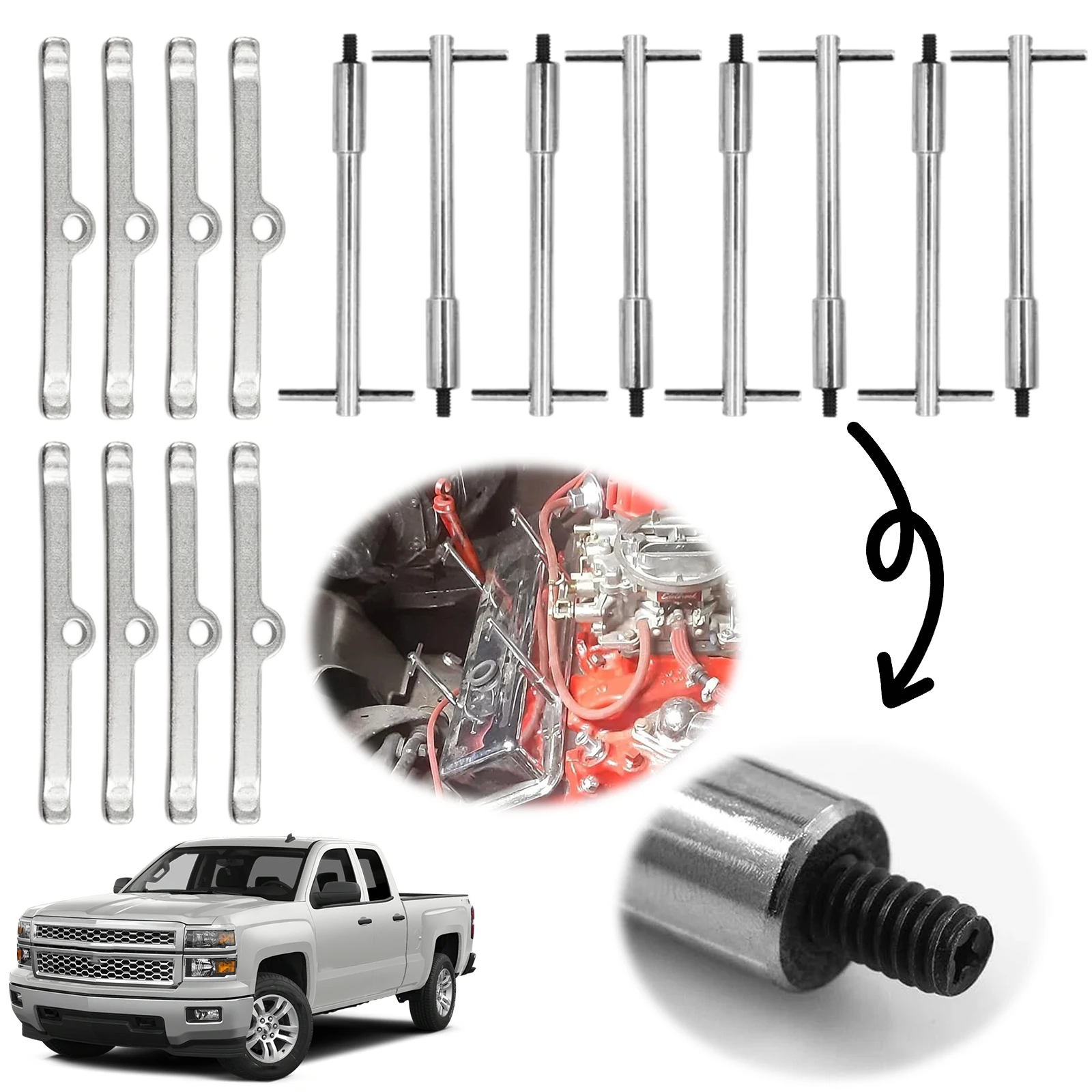 

Bolts Tabs Chrome Tall T-Bar Valve Cover Hold Down Set T-Bar Valve Cover Center Bolts for Chevy SBC 283 305 327 350 383 400