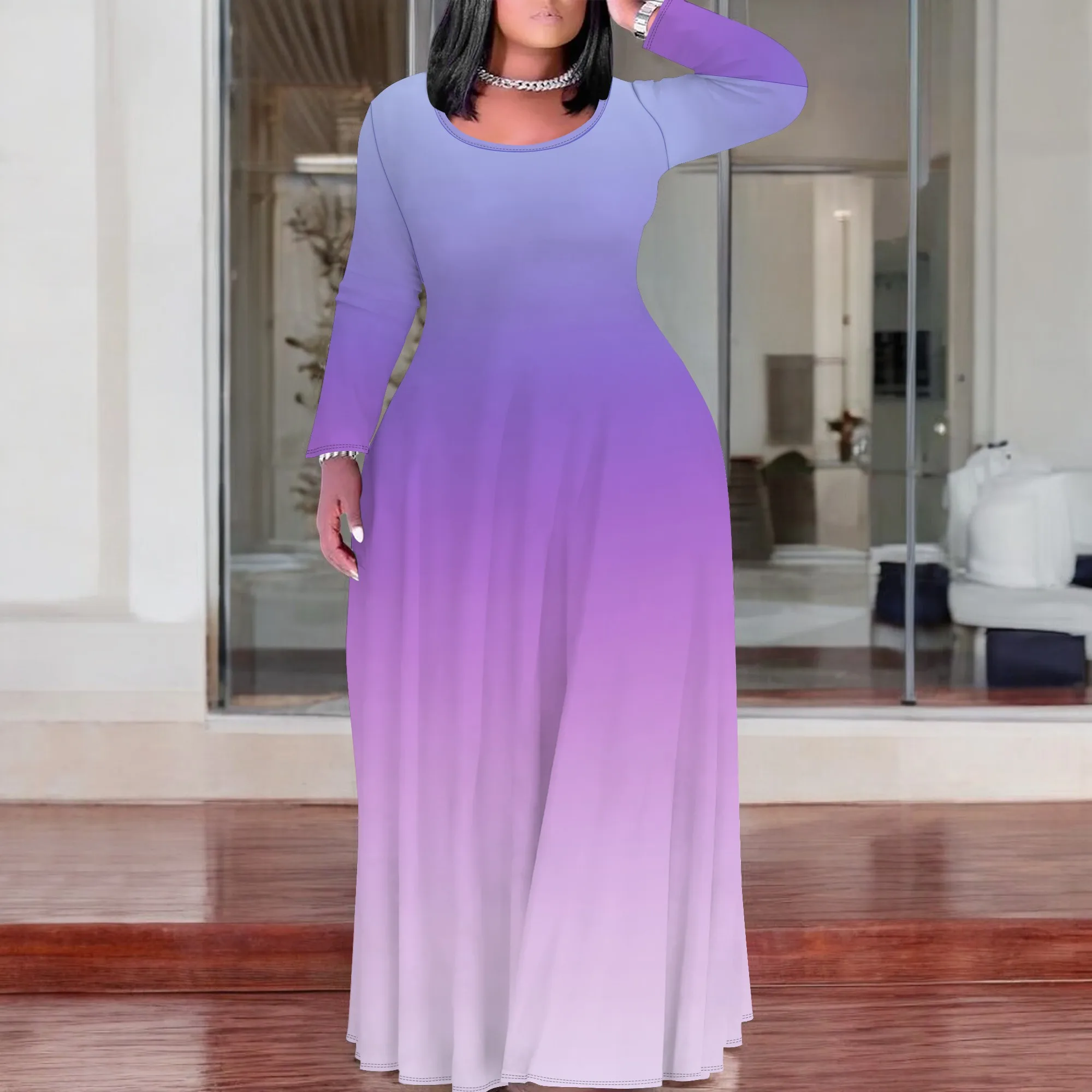 Abiti lunghi da donna a maniche lunghe taglie forti T-shirt Boho Sundress Abito autunnale con tasche