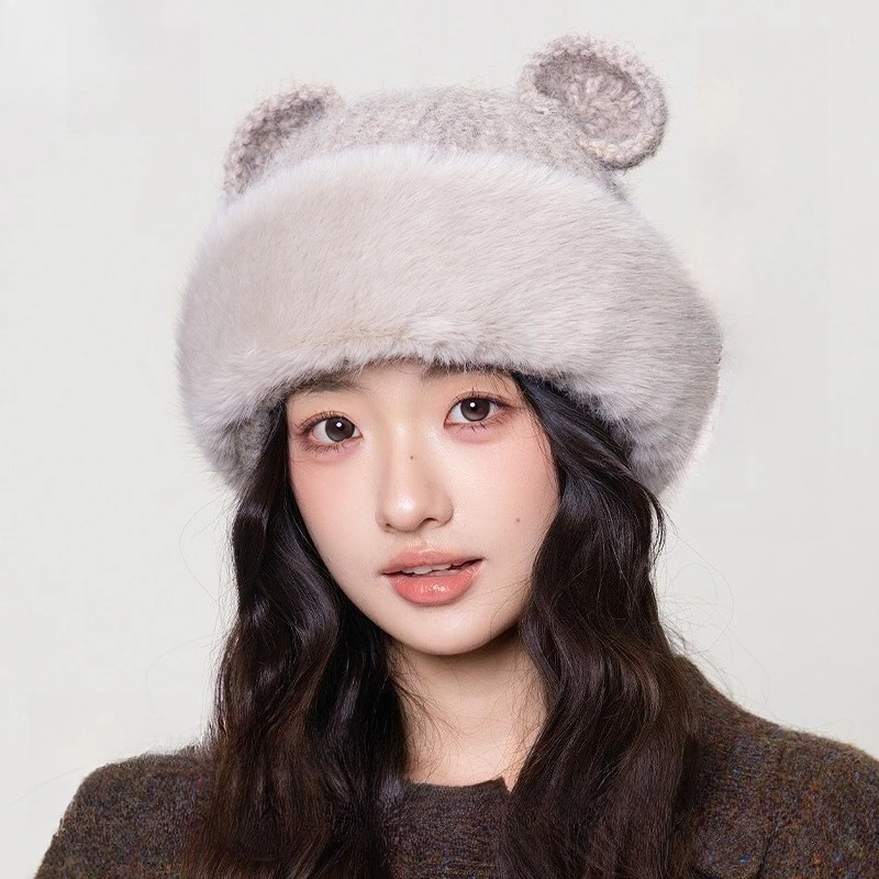Cat Ears Cartoon Cute Girl Knitted Hat 2026 Winter Fashion New Versatile Windproof Thickened Fluffy Ear Protector Wool Hat