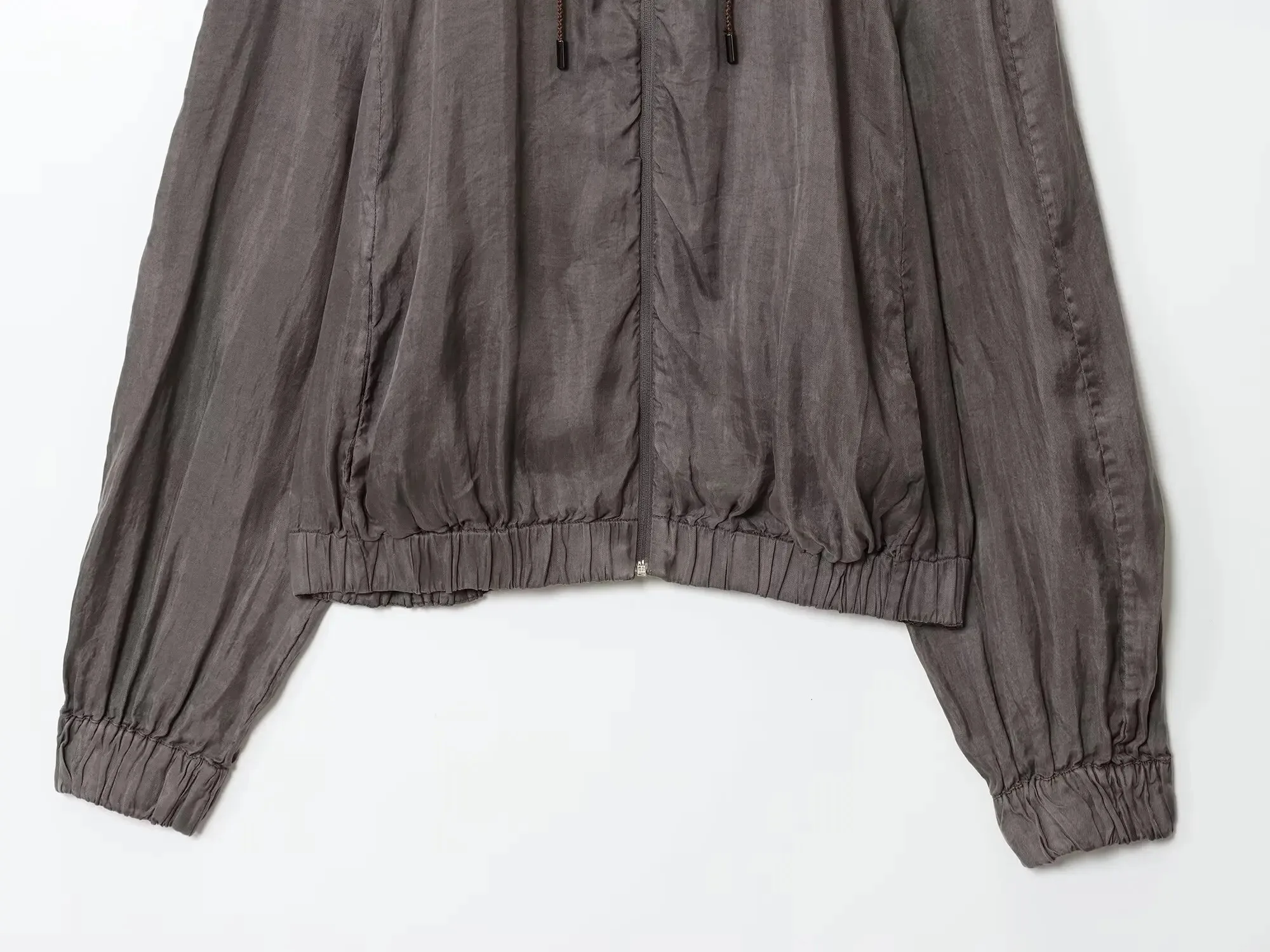 HH Women's Autumn Fashion Versatile Standing Collar Drooping Bomber Jacket Female Vintage Loose Zipper Pocket Casual Jacket