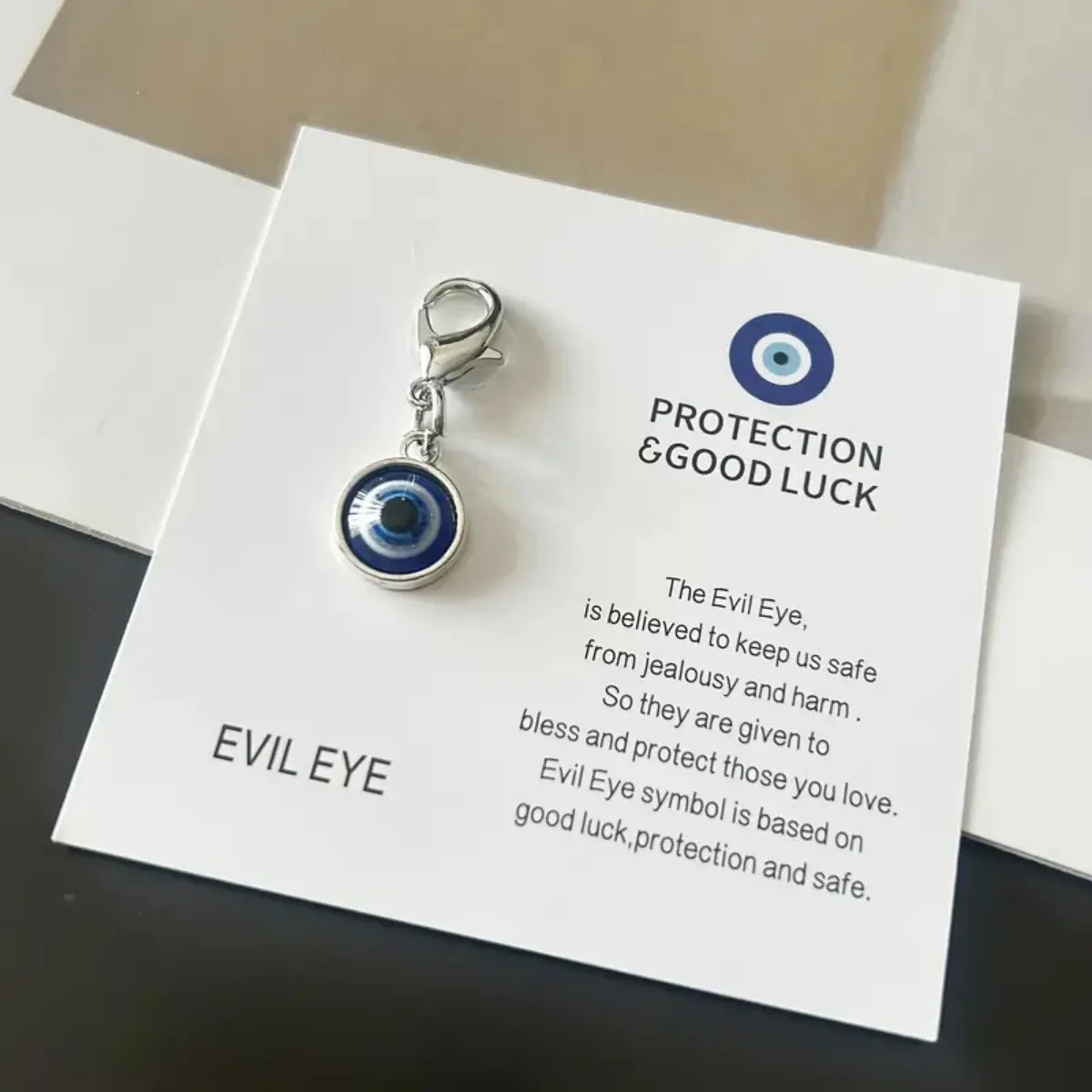 جديد الأزرق عين الشر المفاتيح قلادة حماية حسن الحظ الإنجليزية بطاقة الحظ السعيد هدية رائعة #4
