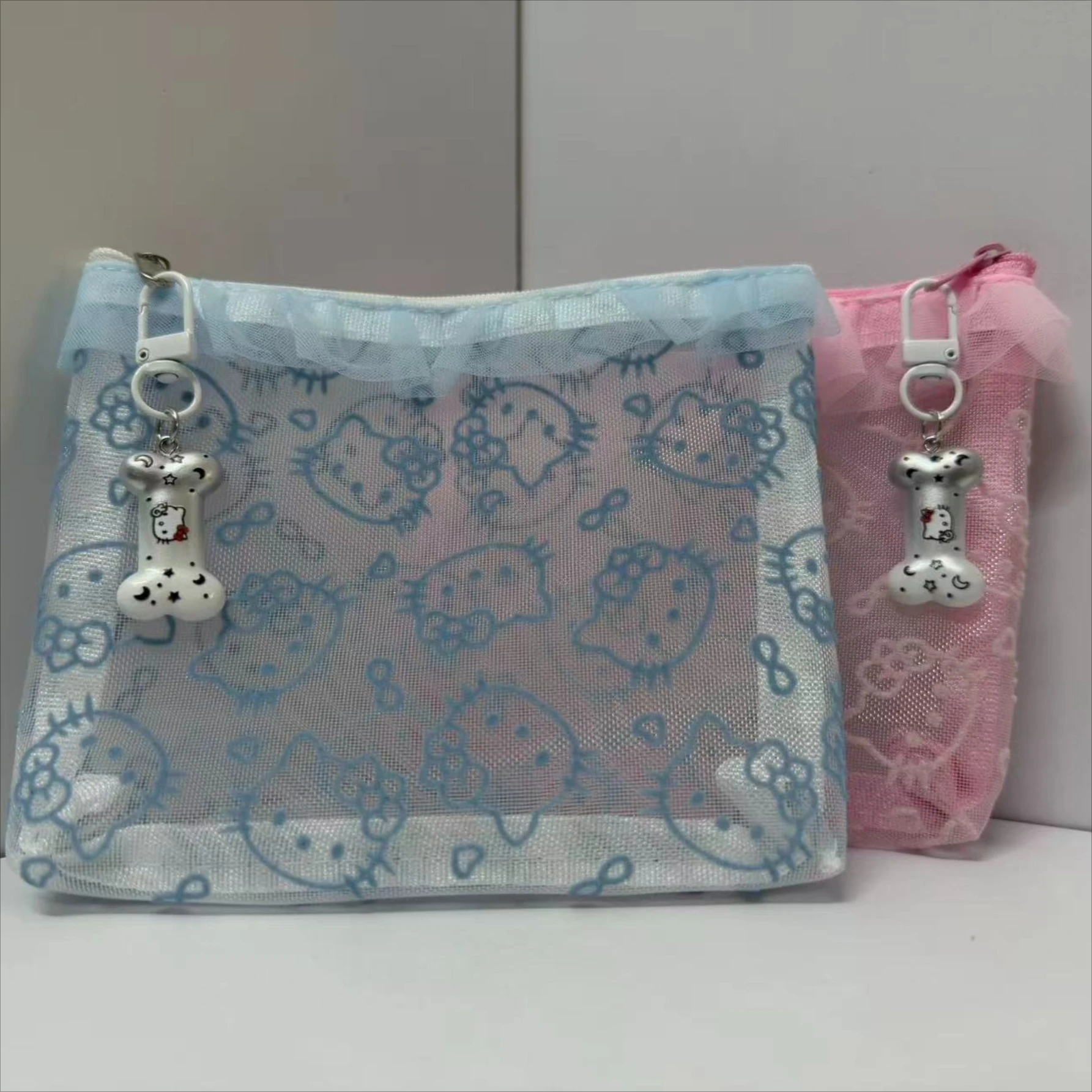 HOT CUTE Cartoon-Stickerei Mesh-Aufbewahrungstasche Transparente Toilettentasche Tragbare Kosmetiktasche Geeignet für Mädchen auf Reisen – Detail 2