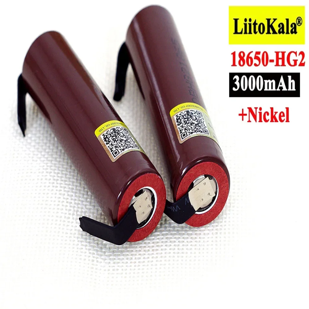 Liitokala New HG2 18650 3000mAh Battery 18650HG2 3.6V Discharge 20A, Dedicated For Hg2Batteries + DIY Nickel