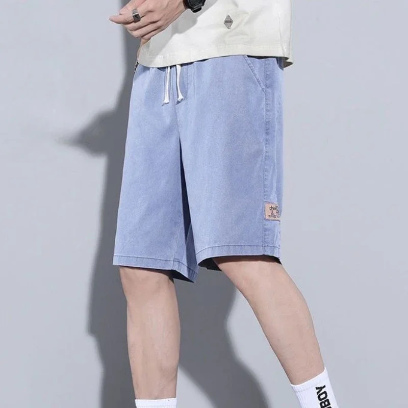 Pantaloncini di jeans da uomo larghi Bermuda jeans corti Pantaloni da uomo lunghi metà larghi con tasche Coulisse Y2k Moda Streetwear Emo