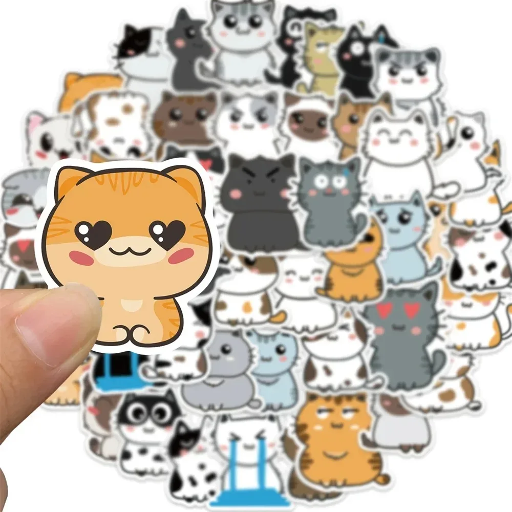 50PCS Cute Cat Expression Personality Graffiti Sticker Suitcase Refrigerator Bike Guitar Computer Cup Waterproof