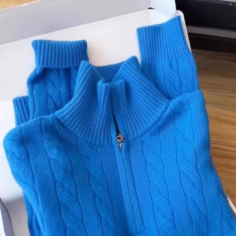 

Высококачественный синий свитер на полумолнии для женщин на осень и зиму, новый свободный повседневный универсальный топ с внутренней стороны