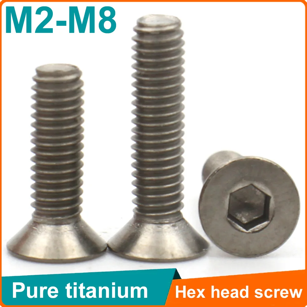 2-10Pcs M2 M2.5 M3 M4 M5 M6 M8 TA2 Pure TitaniumGr2 Hexagon Hex Socket Head Flat Countersunk Allen Bolt Screw DIN7991