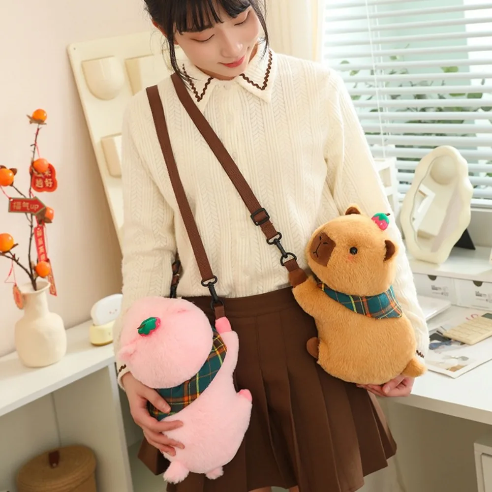 Animals Doll Capybara Plush Shoulder Bag Zipper Cosmetic Storage Bag Capybara Crossbody Bag Stuffed Backpack Cartoon Handbag