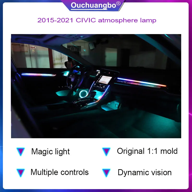 Ouchuangbo LED Ambient lamp For CIVIC 10th 2015,2016,2017-2021 Atmosphere Lighting Kit  rgb magic Symphony  Atmosphärenlicht