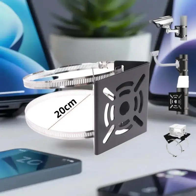 1 Set Universal Joint Pole Column Holding Monitoring Bracket Camcorder Back Stand Iron Hoop Plate Street Light Pole Mount Holder