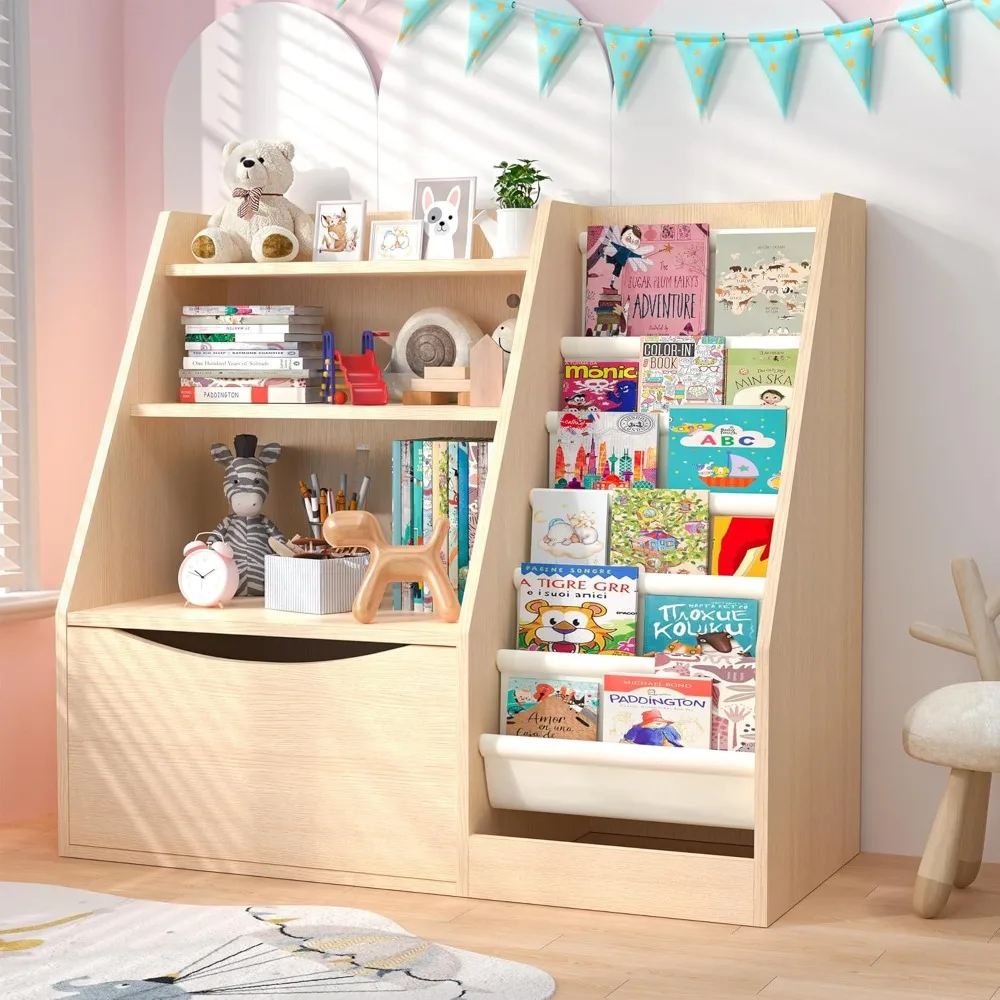 Scaffale per bambini a 3 livelli e contenitore per libri, libreria per bambini a 6 scomparti, scatole portaoggetti Scaffale per libri e organizer per sala giochi della scuola materna