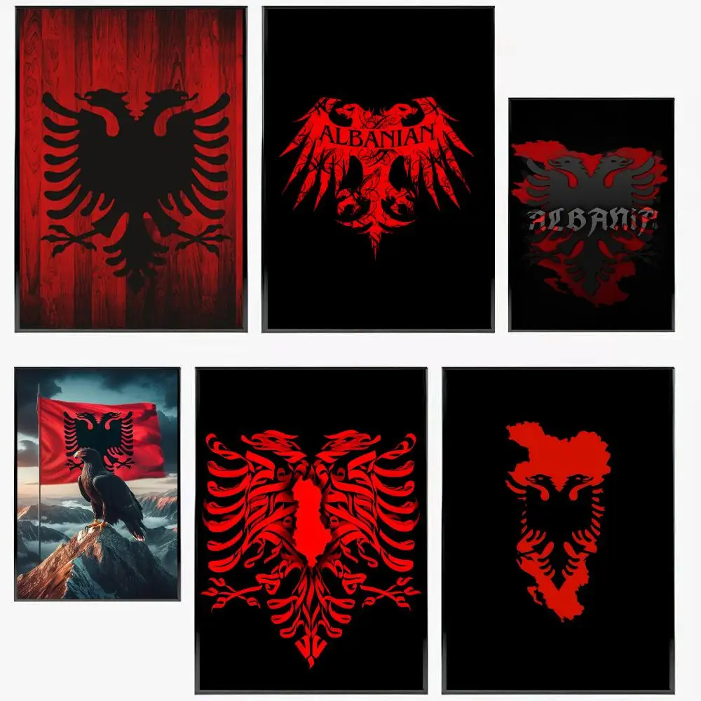 

Luxury A-Albania Flag Painting Calligraphy Frameless Canvas Wall Art Perfect for Kitchen Bathroom Home Decor