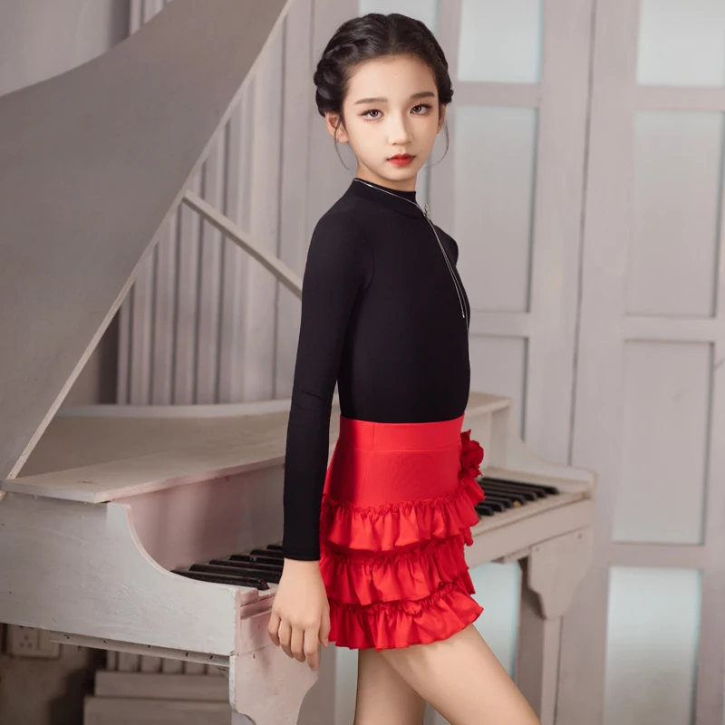 Nuovo vestito da competizione di ballo latino maniche lunghe gonna latina con torta superiore ragazze abiti da ballo per spettacoli di danza da sala abiti da palcoscenico