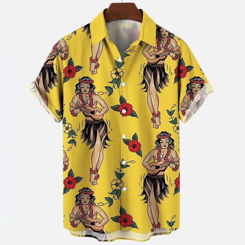 2022 verão retro moda sereia camisa 3d camisas havaianas camisa masculina casual manga curta solta respirável camisas topo