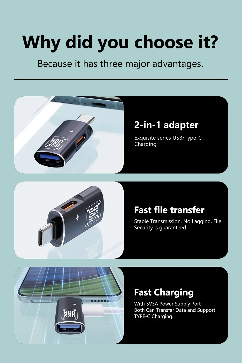 2 in 1 USB C OTG Adapter Type C to USB 2.0 Female Data Transfer Charging Car Infotainment System Update File