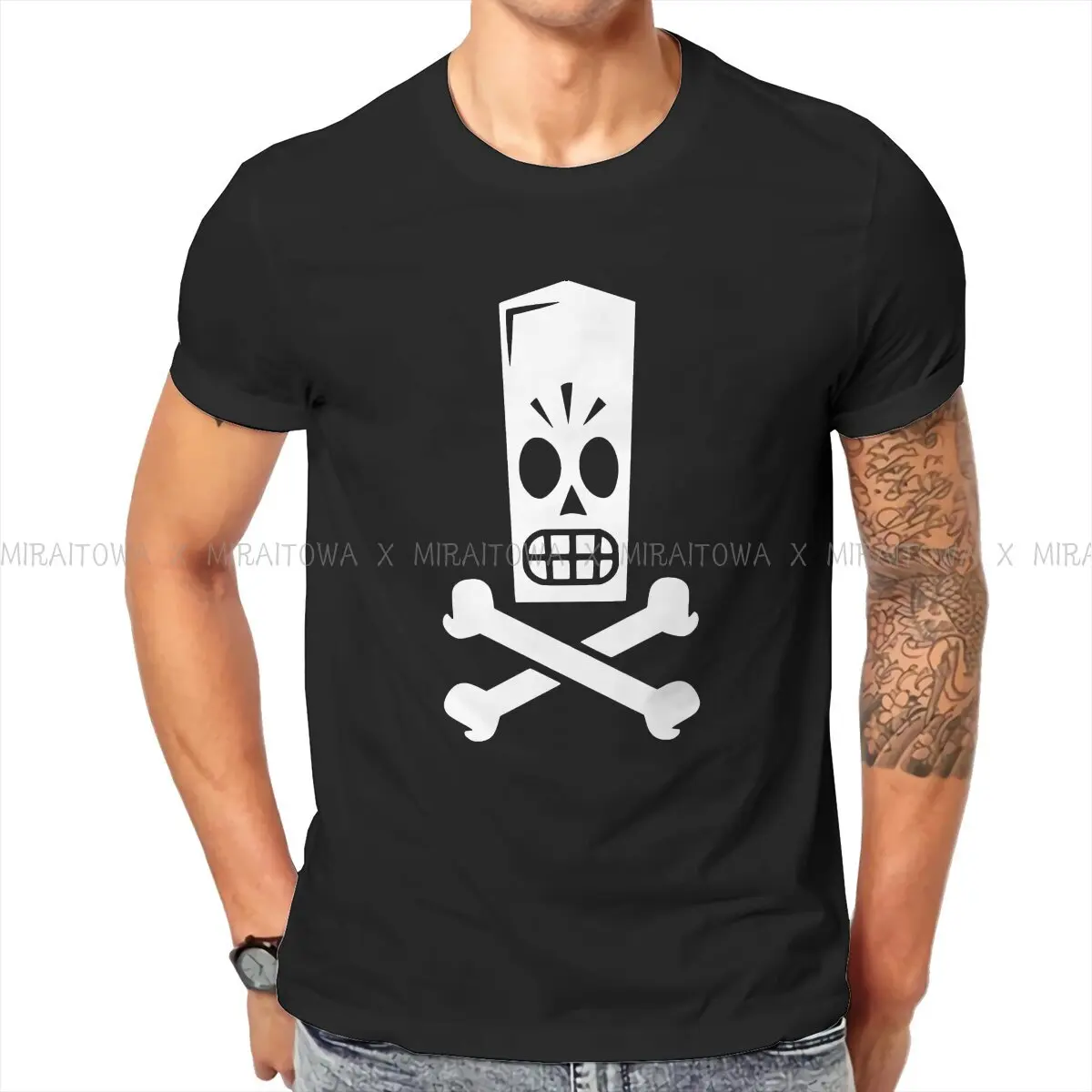 Grim Fandango Game Pure Cotton TShirt Manny Skull And Crossbones Elegant T Shirt Leisure Men Clothes Printing