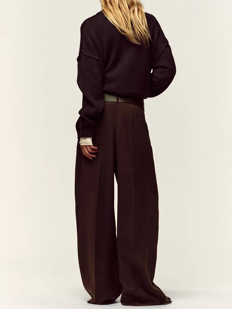 Automne 2025 nouveau taille haute jambe large pantalons décontractés avec ceinture Ele femmes pantalons longs amples dames Premium Faion