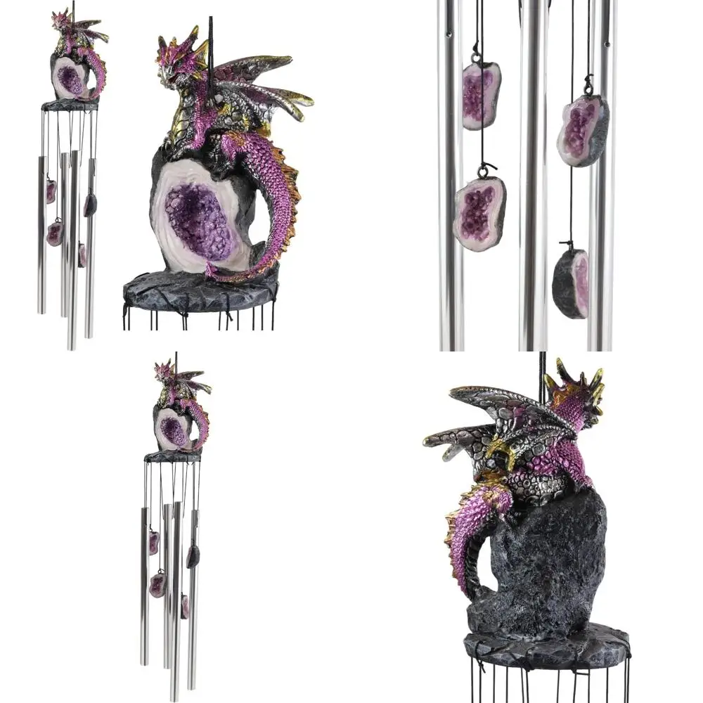 

medieval-style purple dragon with topaz crystal geode and miniature geode, resonant wind chime crown