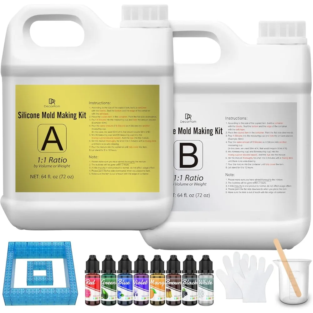 

Silicone Mold Making Kit - 1 Gallon Kit Translucent Liquid Silicone Rubber 15A with Silicone Pigment,Bricks Fast Cured 1:1 Ratio