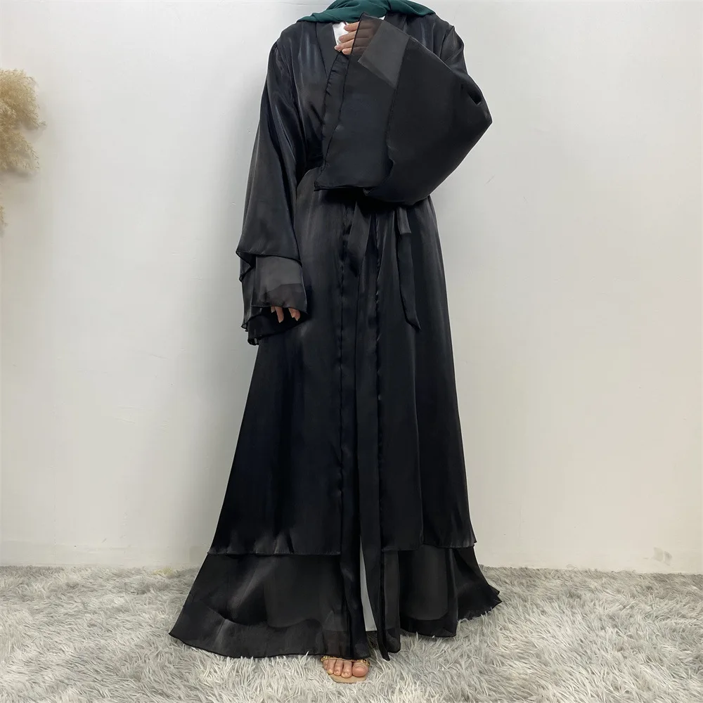 New Fashion Muslim Robe Shiny Satin Cardigan Islamic Abaya Women Middle East Robe Dress