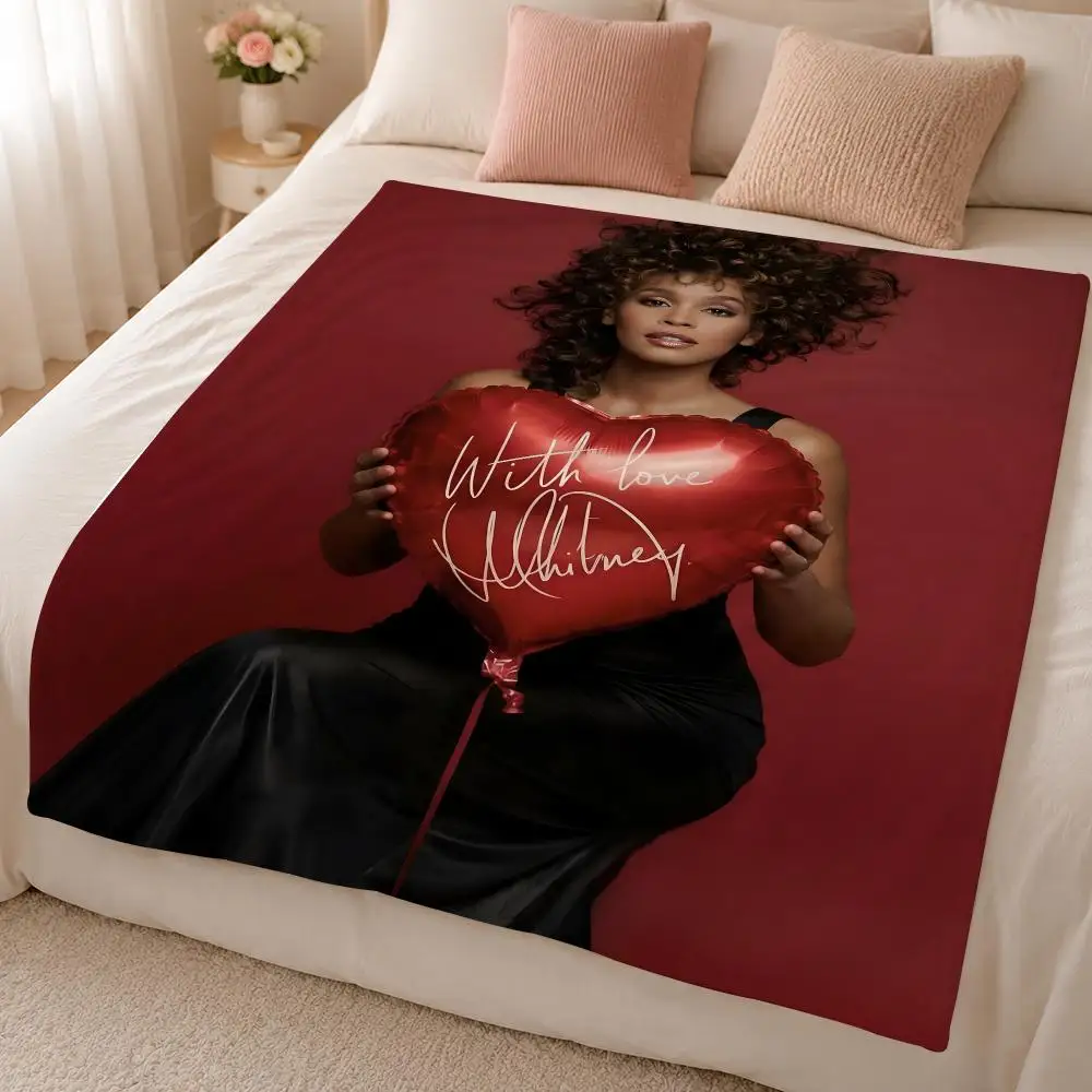 Music W-Whitney Houston American Pop Diva Throw 320g Soft Flannel Fleece Throw Blanket Cover Sofa Bed Dorm Nap