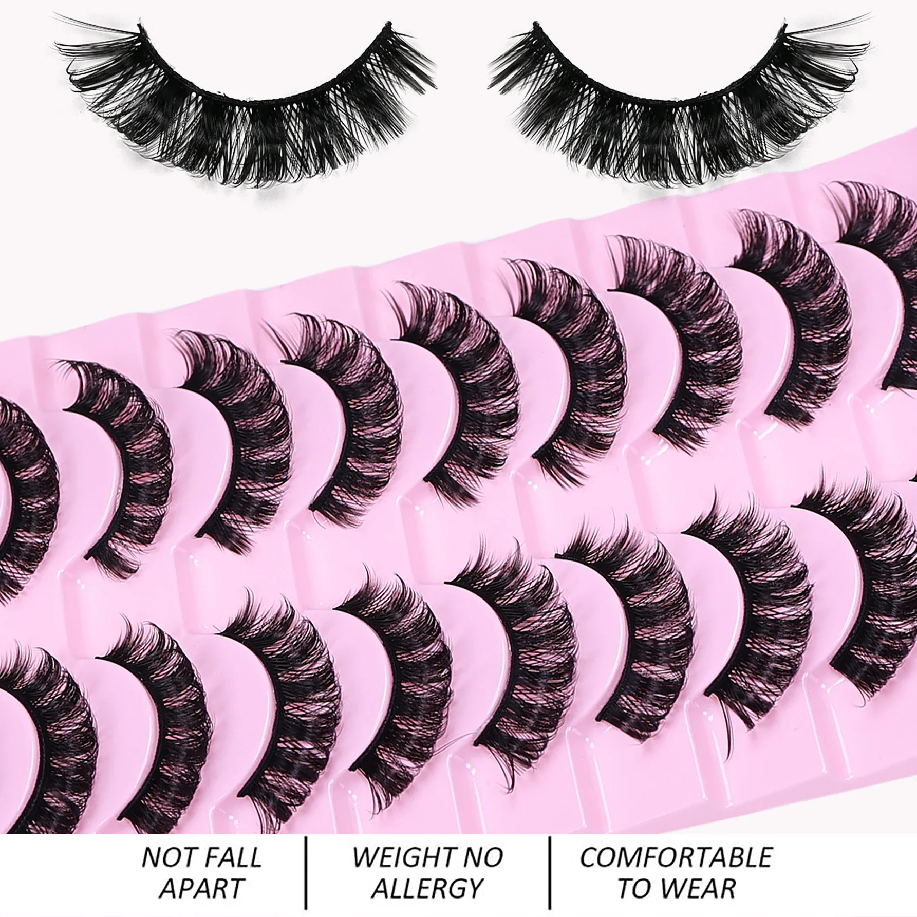 10 Pairs DD Curl Russian Strip Lashes Fluffy Volume False Eyelashes DD Curl Dramatic Messy Faux Mink Make Up Fake Lashes