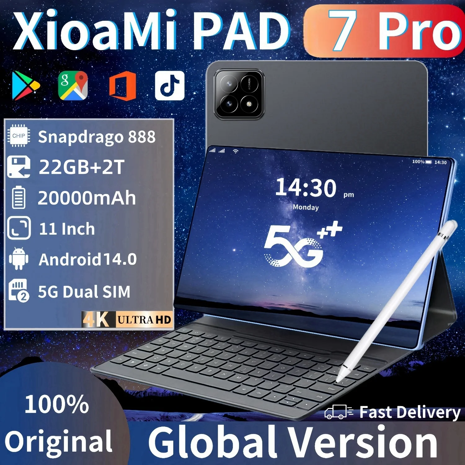 ทุกรุ่น xioami Pad 7 Tablet Pro 11นิ้ว HD 4K แอนดรอยด์14 22GB + 2T 20000mAh 5G ซิมคู่โทรผ่าน WiFi GPS แท็บเล็ต