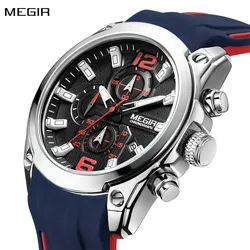 Megir relógio esportivo com pulseira de silicone, cronógrafo, quartzo, militar, à prova d'água, relógio de pulso masculino 2063