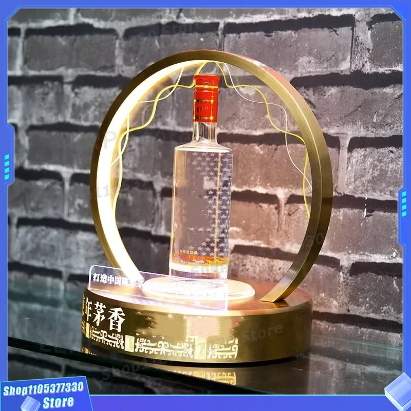 Luxury Stainless Steel Wine Bottle Display Stand Electroplated Baijiu Rack Luminous Seat for Red Wine High End Banquet Table