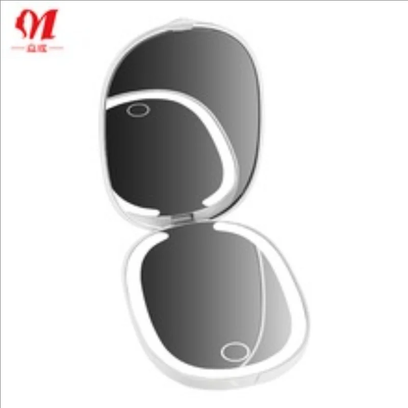 Espelho de maquiagem de bolso recarregável dupla face 3x ampliação led luz de vaidade com steplessdimming portátil dobrando espelho cosmético