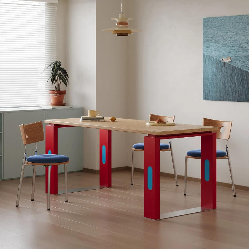 

Solid wood dining table design stainless steel square table square medieval style Nordic household ash wood desk